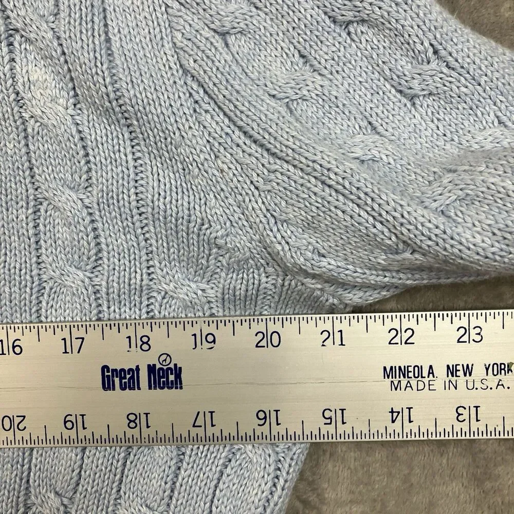 J Crew Cableknit Sweater Mens S Blue Crewneck Cotton Coastal Preppy